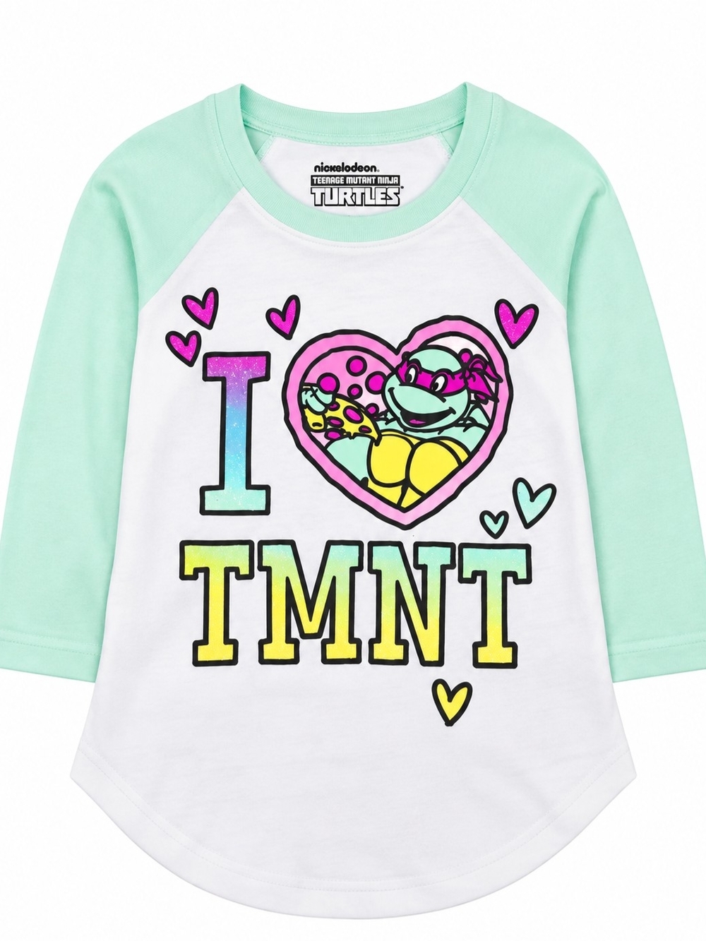 MAD Engine Girls Mint Green & White TMNT Raglan Shirt